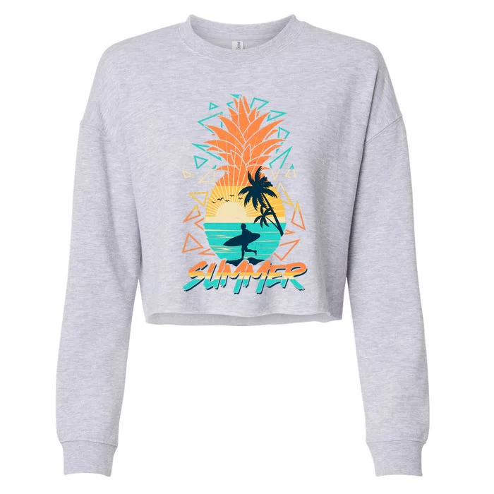 Summer Time Sufer Pineapple Cropped Pullover Crew