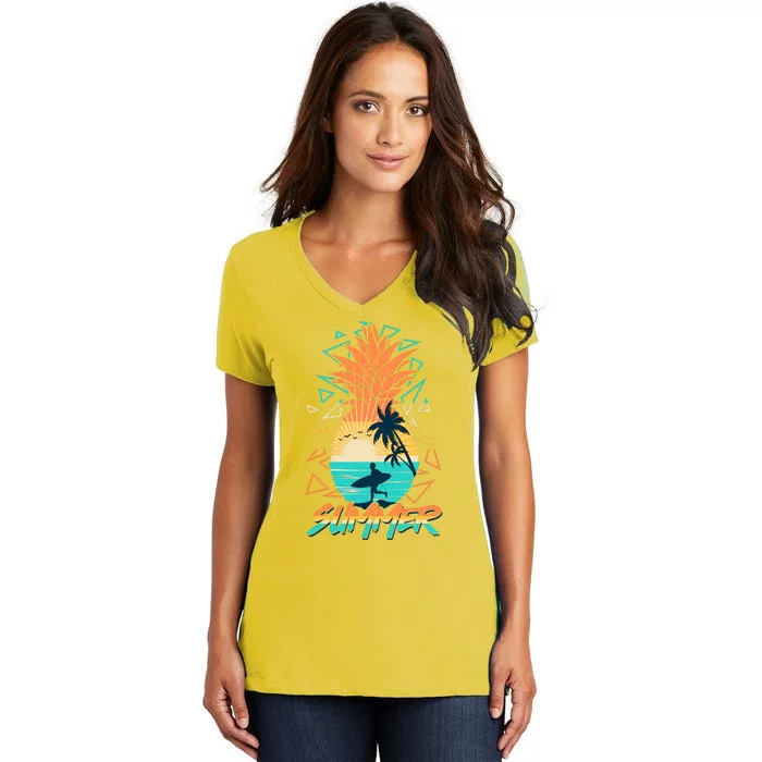 Summer Time Sufer Pineapple Women's V-Neck T-Shirt