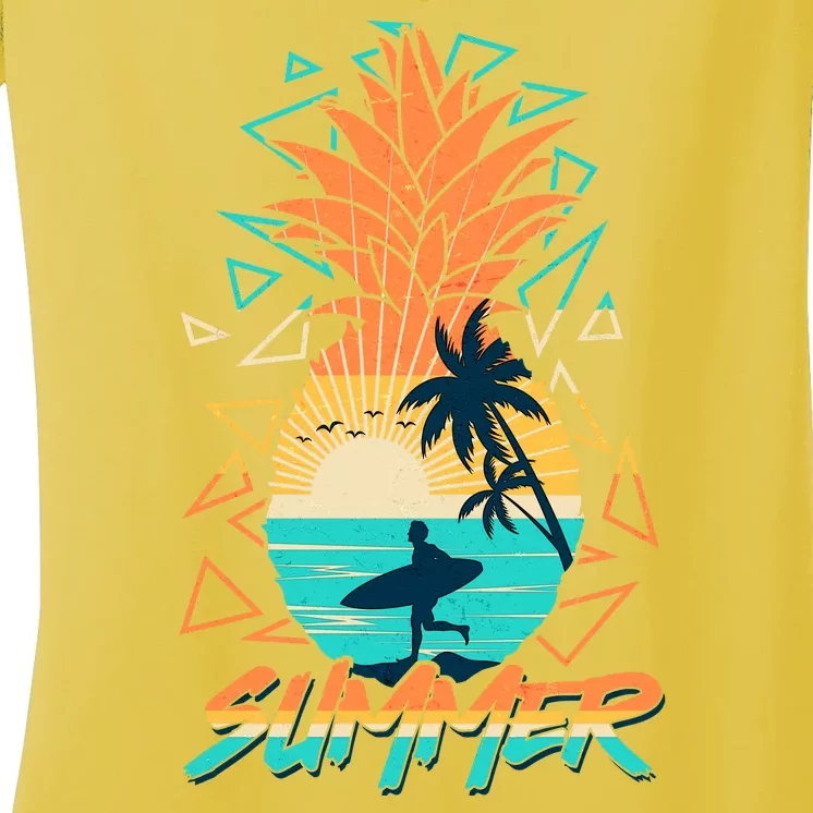 Summer Time Sufer Pineapple Women's V-Neck T-Shirt