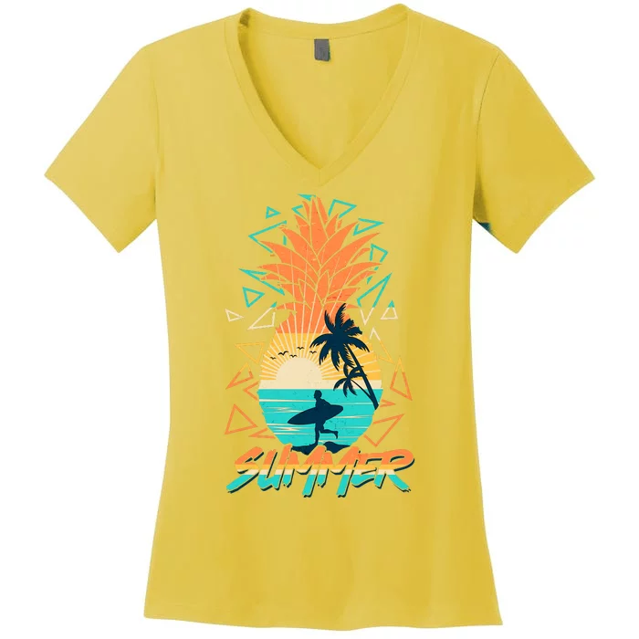 Summer Time Sufer Pineapple Women's V-Neck T-Shirt