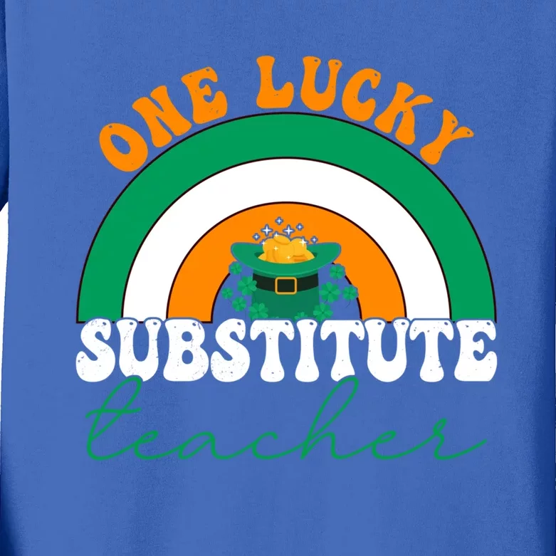 Substitute Teacher St Patricks One Lucky Teacher Rainbow Gift Kids Long Sleeve Shirt