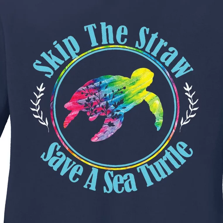 Skip The Straw Save The Sea Turtle Activist Cute Ladies Long Sleeve Shirt