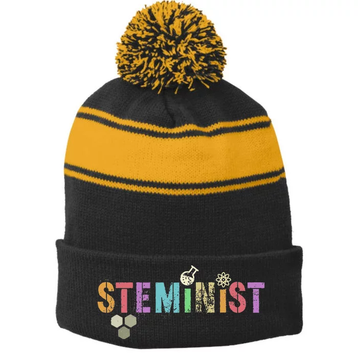 STEMINIST Technology Student STEM Teacher Women Engineering Stripe Pom Pom Beanie