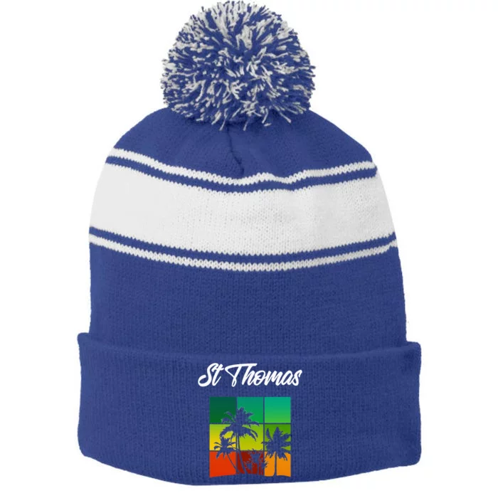 St Thomas Souvenir Cool Virgin Islands Stripe Pom Pom Beanie