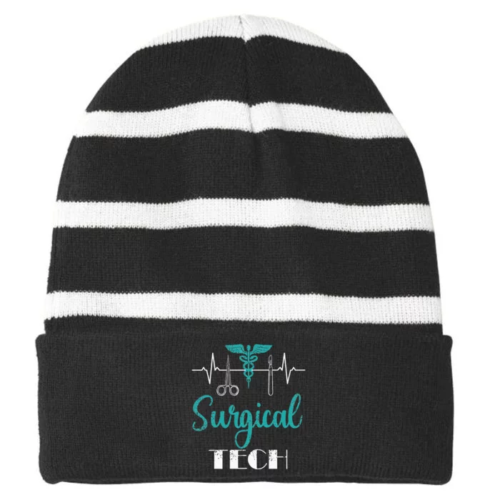 Scrub Tech Surgical Tech Week Technologist Technicians EKG Striped Beanie with Solid Band