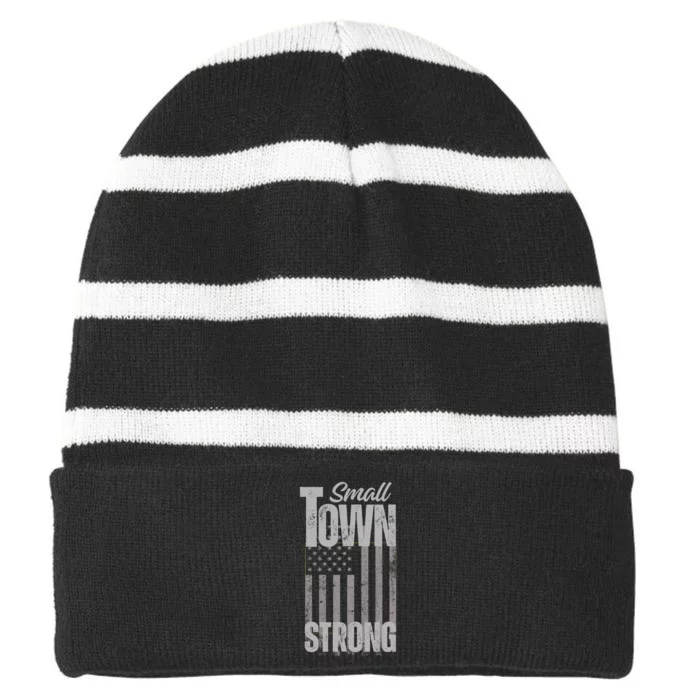 Small Town Strong | Proudly Patriotic American USA Flag Striped Beanie with Solid Band