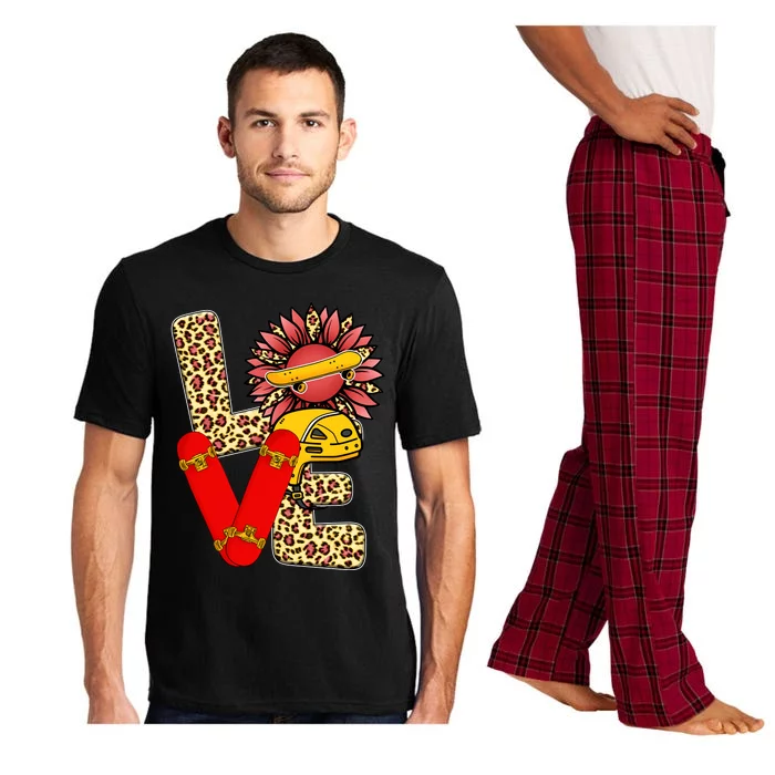 Skateboard T Shirts Love Skating Leopard Sunflower Graphic Plus Size Pajama Set