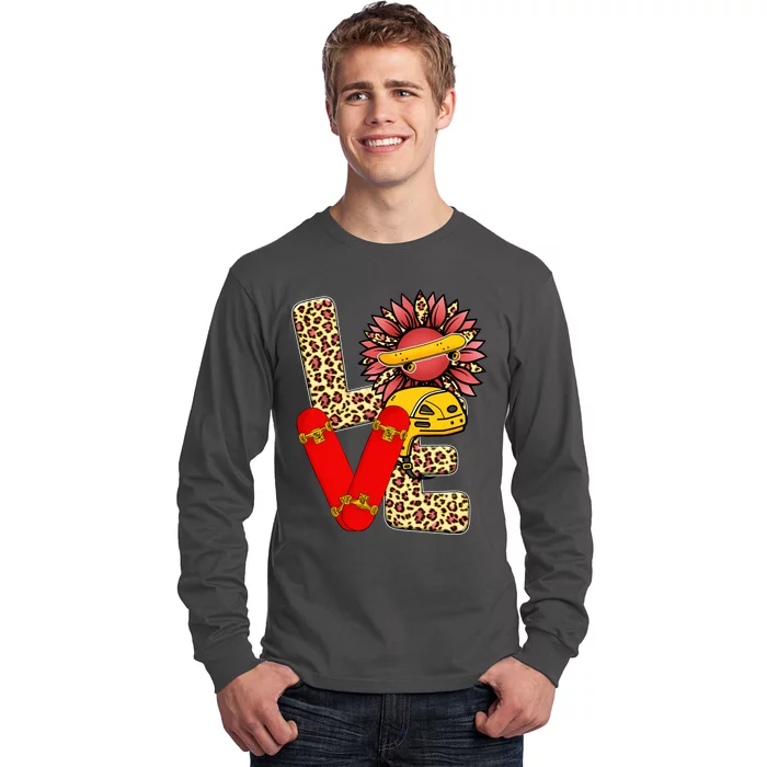 Skateboard T Shirts Love Skating Leopard Sunflower Graphic Plus Size Long Sleeve Shirt