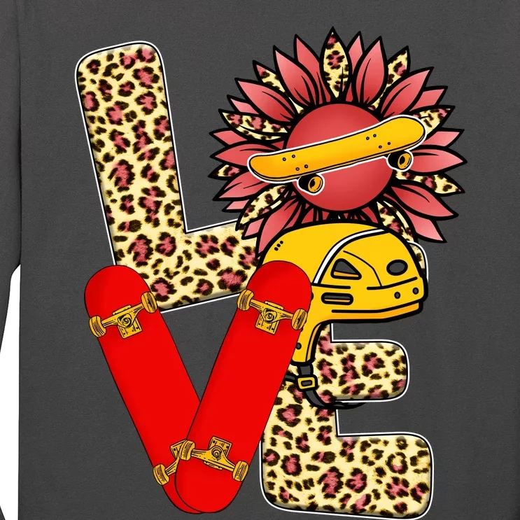 Skateboard T Shirts Love Skating Leopard Sunflower Graphic Plus Size Long Sleeve Shirt