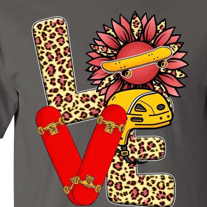 Skateboard T Shirts Love Skating Leopard Sunflower Graphic Plus Size Tall T-Shirt