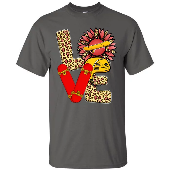 Skateboard T Shirts Love Skating Leopard Sunflower Graphic Plus Size Tall T-Shirt