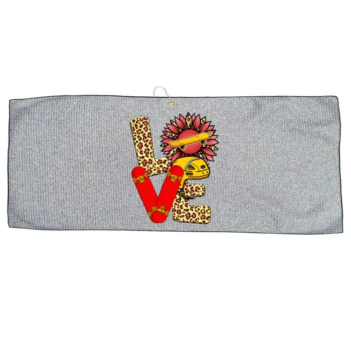 Skateboard T Shirts Love Skating Leopard Sunflower Graphic Plus Size Large Microfiber Waffle Golf Towel