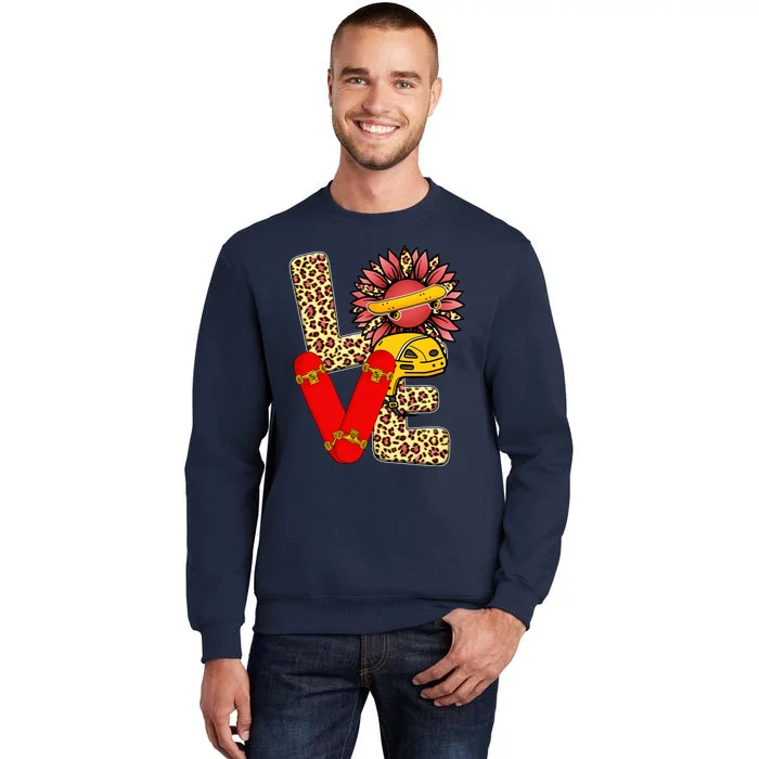 Skateboard T Shirts Love Skating Leopard Sunflower Graphic Plus Size Sweatshirt