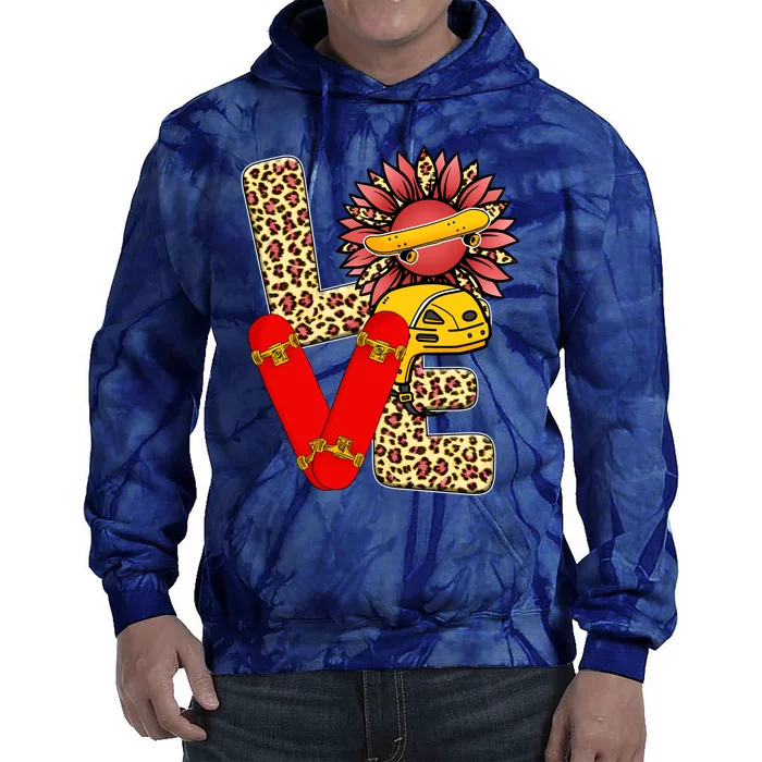 Skateboard T Shirts Love Skating Leopard Sunflower Graphic Plus Size Tie Dye Hoodie