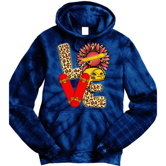 Skateboard T Shirts Love Skating Leopard Sunflower Graphic Plus Size Tie Dye Hoodie