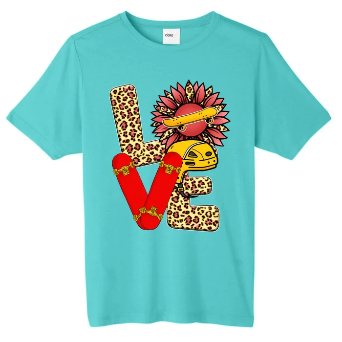 Skateboard T Shirts Love Skating Leopard Sunflower Graphic Plus Size ChromaSoft Performance T-Shirt