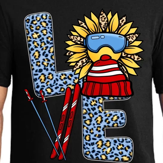 Skiing T Shirts Love Leopard Sunflower Graphic Plus Size Pajama Set