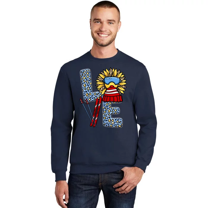 Skiing T Shirts Love Leopard Sunflower Graphic Plus Size Sweatshirt