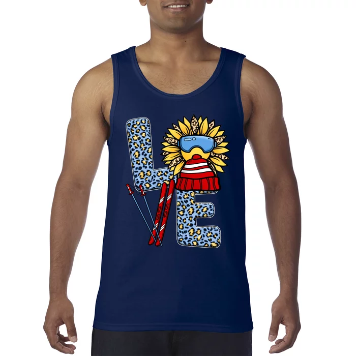 Skiing T Shirts Love Leopard Sunflower Graphic Plus Size Tank Top