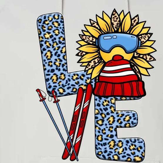 Skiing T Shirts Love Leopard Sunflower Graphic Plus Size Performance Fleece Hoodie