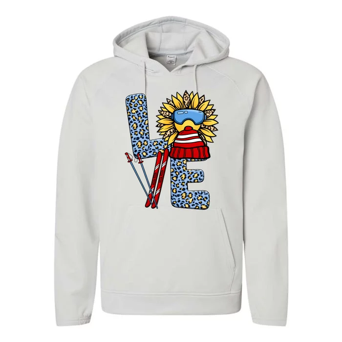 Skiing T Shirts Love Leopard Sunflower Graphic Plus Size Performance Fleece Hoodie