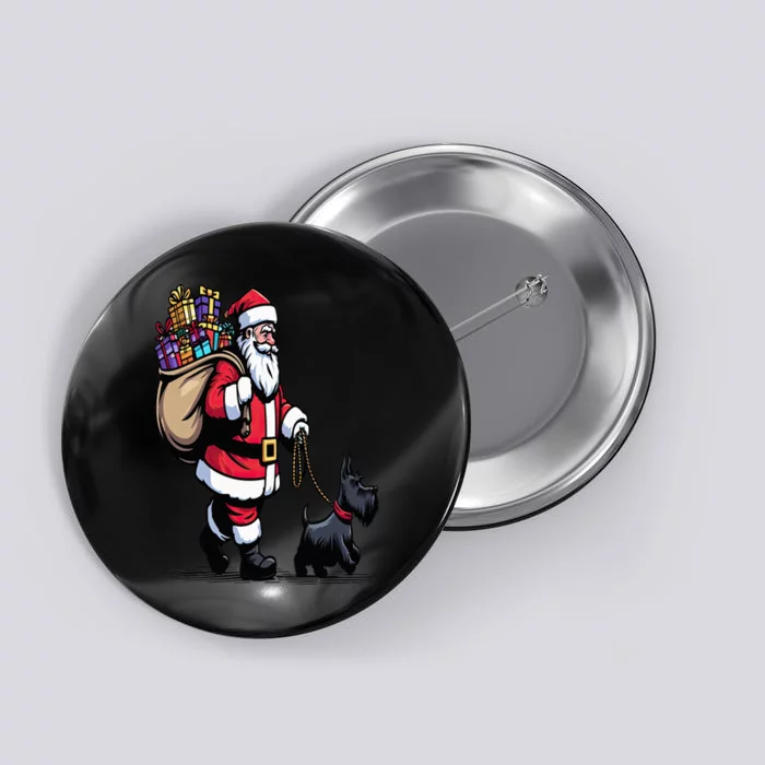 Scottish Terrier Santa Claus Funny Dog Christmas Button