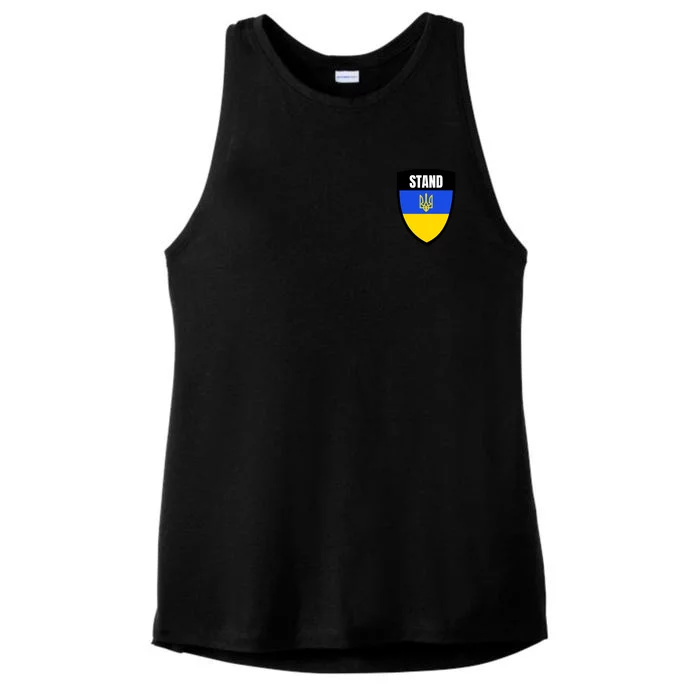 Stand Tactical Support Ukrainian Flag Shield I Stand With Ukraine Military Ladies Tri-Blend Wicking Tank