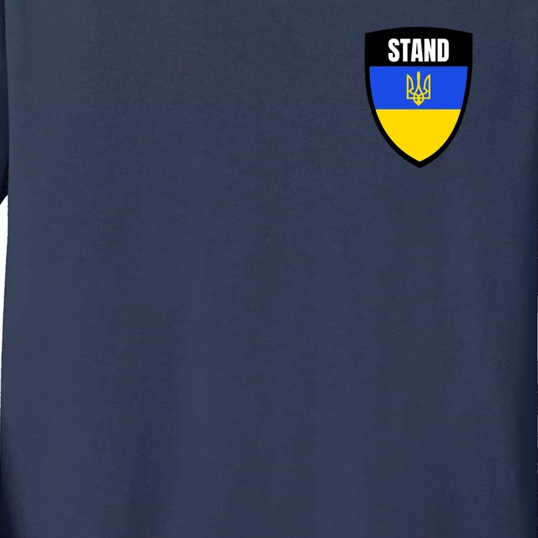 Stand Tactical Support Ukrainian Flag Shield I Stand With Ukraine Military Kids Long Sleeve Shirt