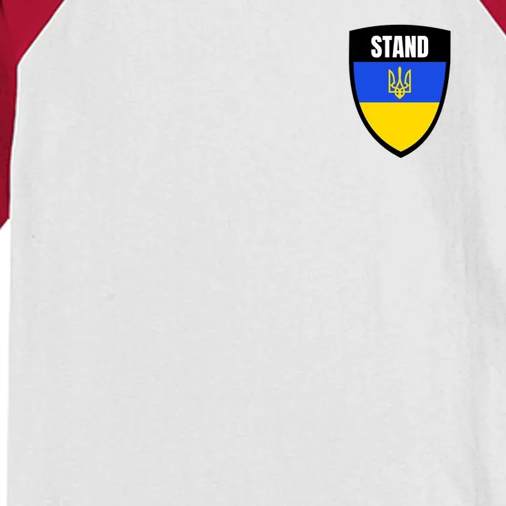 Stand Tactical Support Ukrainian Flag Shield I Stand With Ukraine Military Kids Colorblock Raglan Jersey