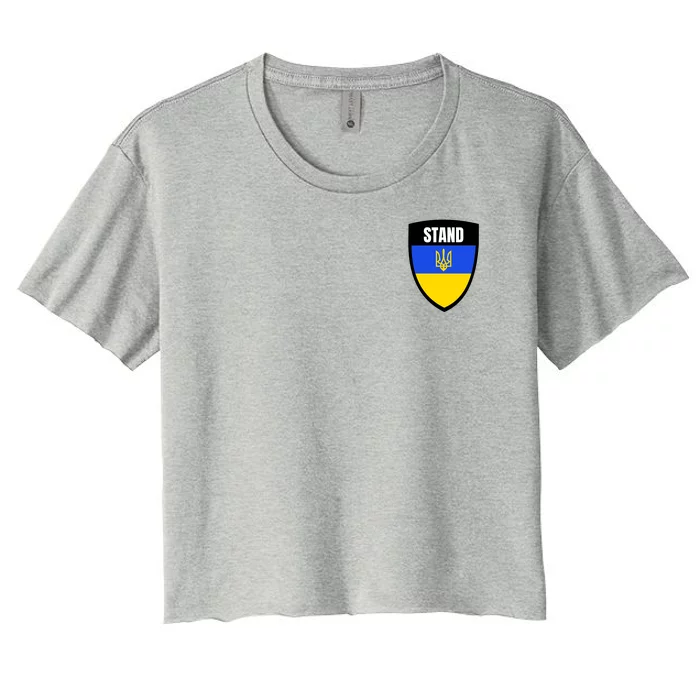 Stand Tactical Support Ukrainian Flag Shield I Stand With Ukraine Military Women's Crop Top Tee