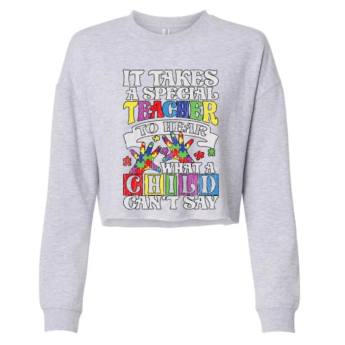 School Teacher Student Love Autistic Autism Awareness Cropped Pullover Crew