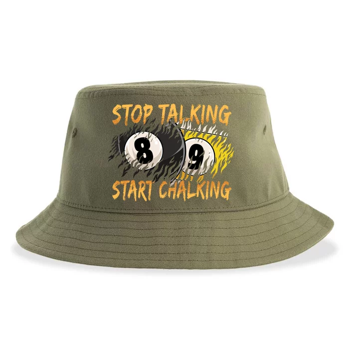 Stop Talking Start Chalking Billiards Cue 8ball Pool Gift Sustainable Bucket Hat