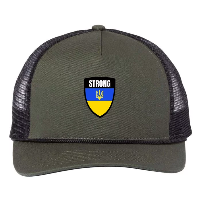 Strong Tactical Support Ukrainian Flag Shield I Stand With Ukraine Military Retro Rope Trucker Hat Cap