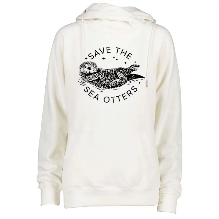 Save The Sea Otters Womens Funnel Neck Pullover Hood