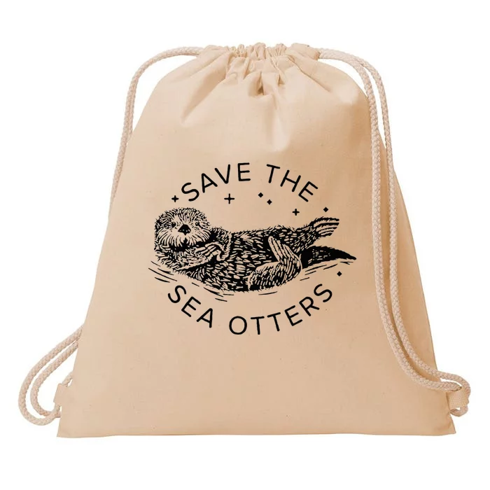 Save The Sea Otters Drawstring Bag