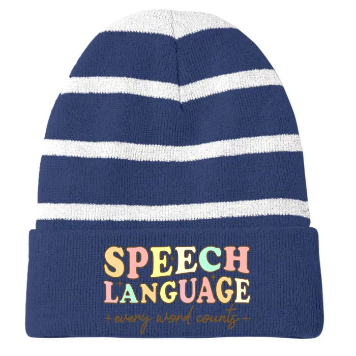 Speech Therapy Speech Language Therapy Pathologist Retro SLP Striped Beanie with Solid Band