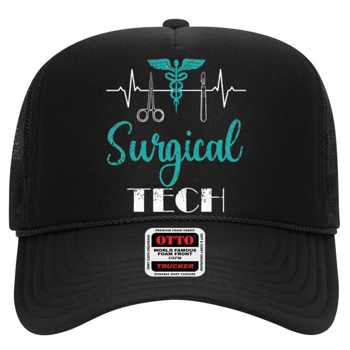 Scrub Tech Surgical Tech Week Technologist Technicians EKG High Crown Mesh Trucker Hat