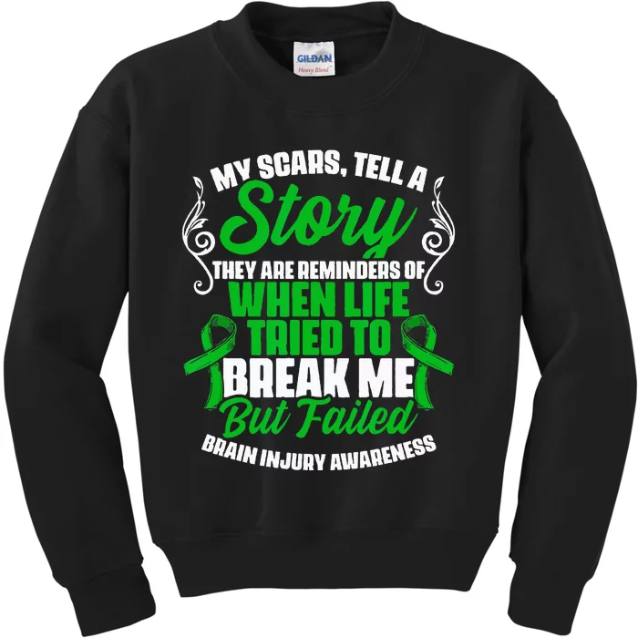 Scars Tell Story Traumatic Brain Injury Support TBI Survivor Kids Sweatshirt