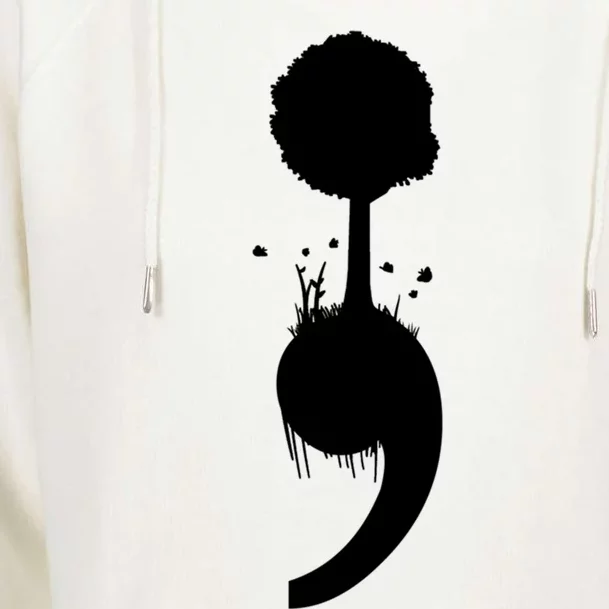 Semicolon Tree Suicide Prevention Gift Womens Funnel Neck Pullover Hood