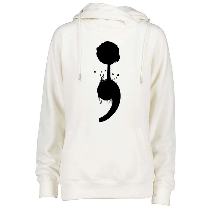 Semicolon Tree Suicide Prevention Gift Womens Funnel Neck Pullover Hood