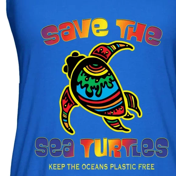 Save The Sea Turtles Keep Oceans Plastic Free Animal Gift Ladies Essential Flowy Tank