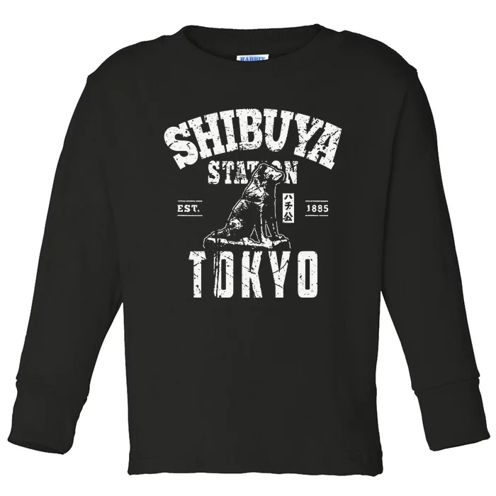 Shibuya Train Station Hachiko Akita Inu Japanese Kanji Japan Toddler Long Sleeve Shirt