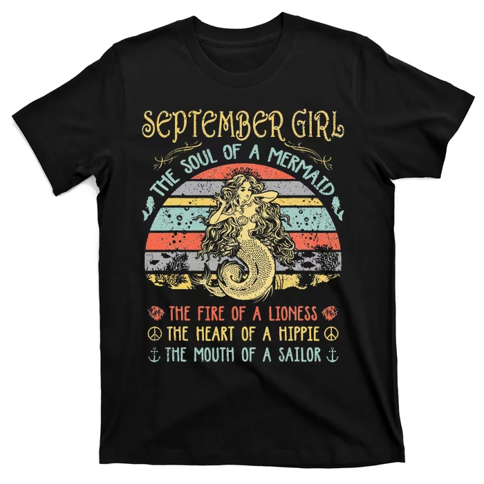 September The Soul Of A Mermaid Vintage Birthday T-Shirt