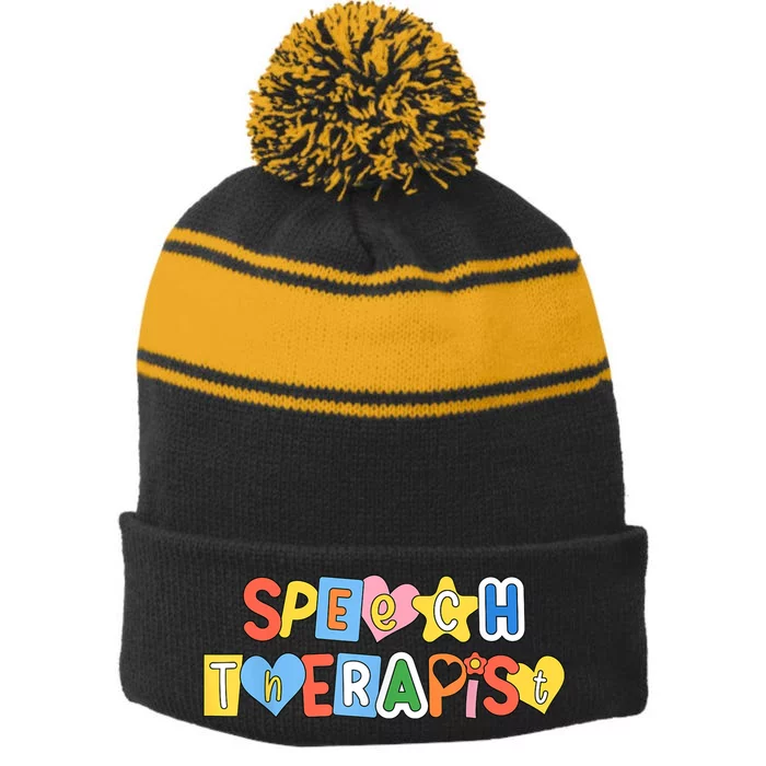 Speech Therapy Speech Language Pathologist Therapist SLP Stripe Pom Pom Beanie