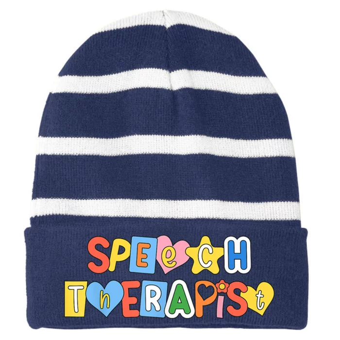 Speech Therapy Speech Language Pathologist Therapist SLP Striped Beanie with Solid Band