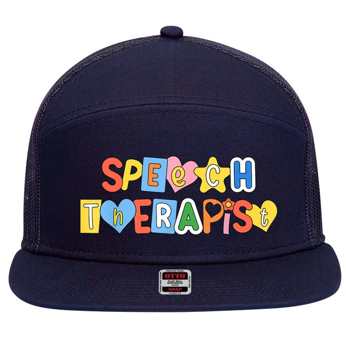 Speech Therapy Speech Language Pathologist Therapist SLP 7 Panel Mesh Trucker Snapback Hat