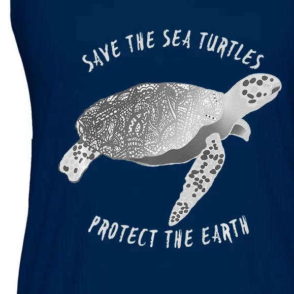 Save The Sea Turtles Protect The Earth Ocean Ladies Essential Flowy Tank