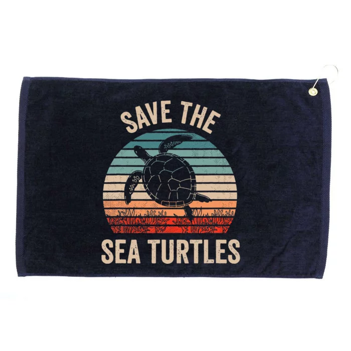 Save The Sea Turtles Retro Vintage Climate Change Earth Day Grommeted Golf Towel