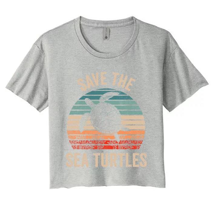 Save The Sea Turtles Retro Vintage Climate Change Earth Day Women's Crop Top Tee