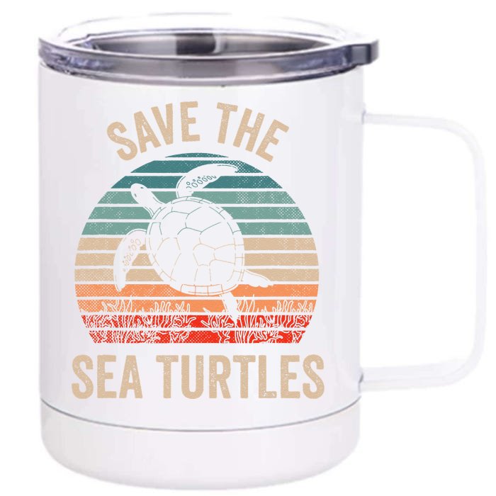 Save The Sea Turtles Retro Vintage Climate Change Earth Day Front & Back 12oz Stainless Steel Tumbler Cup